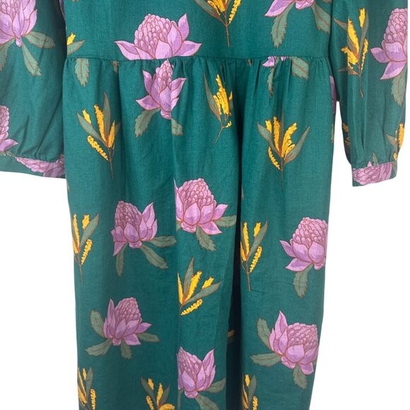 Princess Highway Size 6 Green Floral Dress With 3/4 Sleeves & Elastic Waist NWT - Picture 7 of 12